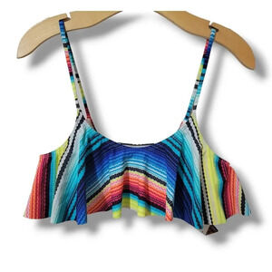 Forever 21 Juniors multicolor striped pullover Flounce swimwear bikini top large